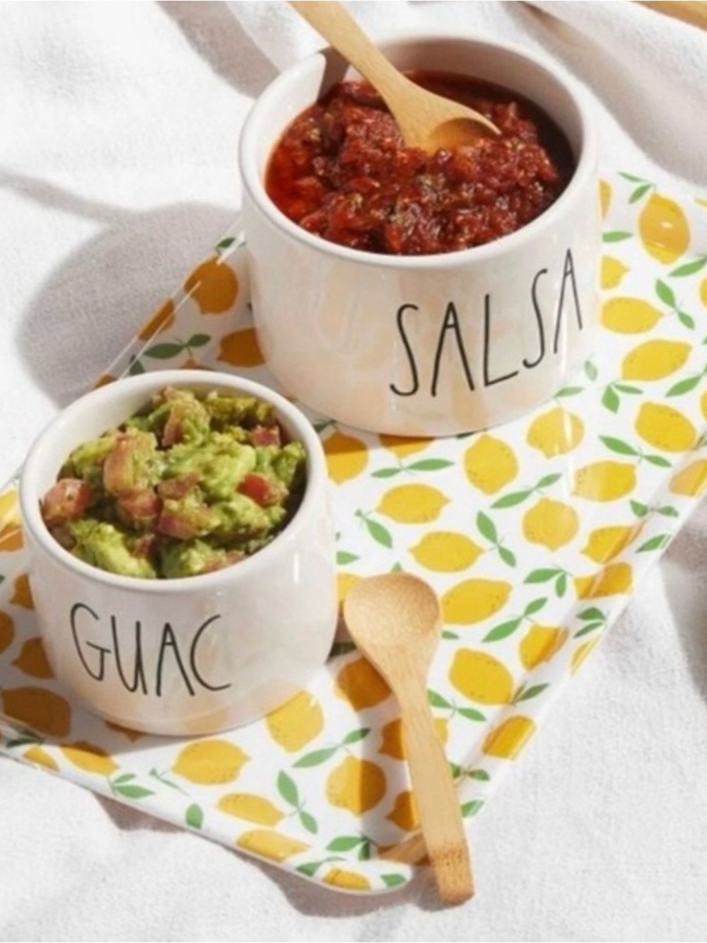 Rae Dunn White Ceramic Dip Bowls - Salsa & Guac
